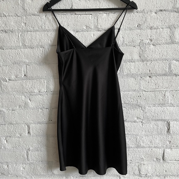 Dynamite Nia Mini Satin Slip Dress in Black - Picture 3 of 6
